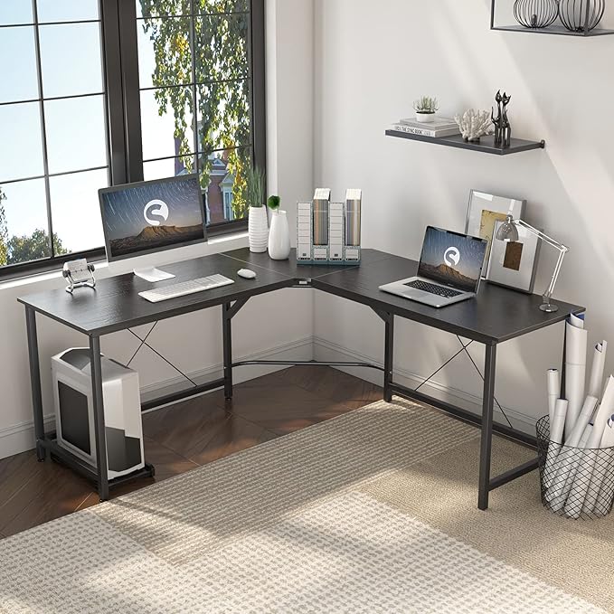 soges L Shaped Office Desk, L Desk Computer Corner Desk, 59 x 59 inches Large L Shaped Desk for Home Office, Sturdy Writing Desk Writing Workstation Gaming Table - LeafyLoom