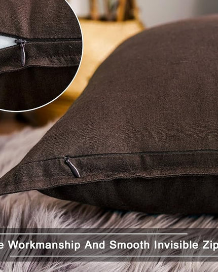 Jeanerlor Pack of 2 Cotton Linen Soft Soild Decorative Square Throw Pillow Covers Set Cushion Case for Children Kid Baby 24 x 24 Inch 60 x 60cm,Brown - LeafyLoom