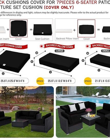 ClawsCover 14Pack Outdoor Patio Seat and Back Cushions Replacement Covers Fit for 7Pieces 6-Seater Wicker Rattan Sectional Couch Chair Furniture Set,Black-Include Cover Only (Large) - LeafyLoom