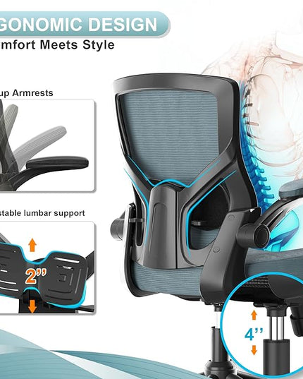 Office Chair, High Back Desk Chair Adjustable Height and Ergonomic Design Home Office Computer Chair Executive Lumbar Support Padded Flip-up Armrest Swivel Task Chair - LeafyLoom