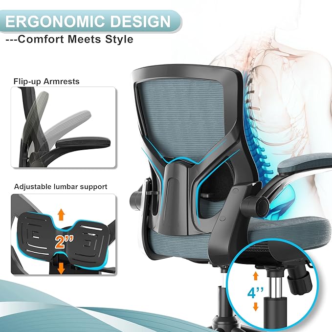 Office Chair, High Back Desk Chair Adjustable Height and Ergonomic Design Home Office Computer Chair Executive Lumbar Support Padded Flip-up Armrest Swivel Task Chair - LeafyLoom