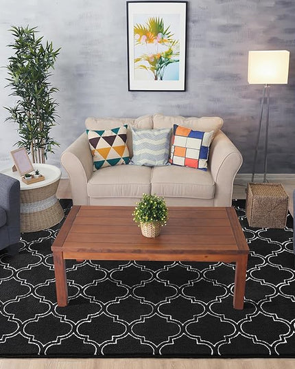 Chicrug Shag Geometric 7x10 Area Rug for Living Room, Large Modern Memory Foam Indoor Carpet, Fluffy Rug for Bedroom Bedside Room Decor for Family Girls Kids Nursery, Black/White - LeafyLoom