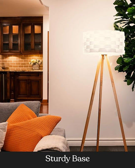 Brightech Bijou LED Floor Lamp, Standing Lamp for Bedroom Reading, Tripod Lamp for Living Rooms & Offices, Great Living Room Décor, Bohemian & Vintage Tall Lamp With Soft Light Bulbs - Natural Wood - LeafyLoom