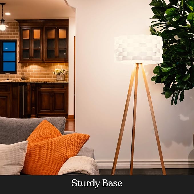 Brightech Bijou LED Floor Lamp, Standing Lamp for Bedroom Reading, Tripod Lamp for Living Rooms & Offices, Great Living Room Décor, Bohemian & Vintage Tall Lamp With Soft Light Bulbs - Natural Wood - LeafyLoom