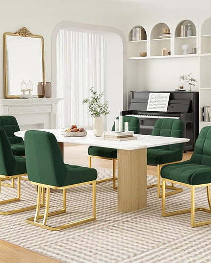 STARY Upholstered Velvet Armless Dining Room Chairs with Gold Metal Legs for Kitchen Restaurant, Green- Set of 4 - LeafyLoom