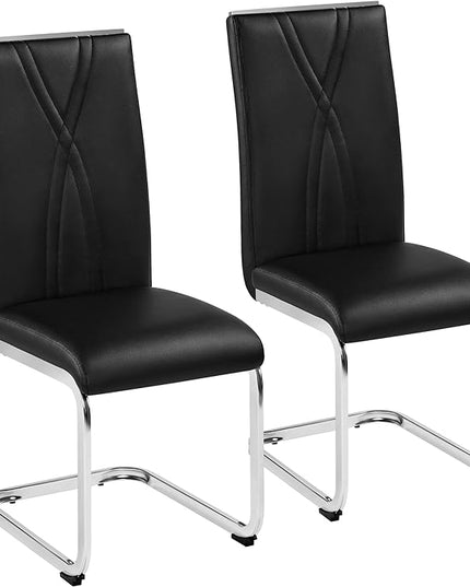 Yaheetech Dining Chairs Set of 2 Modern Dining Room Chairs Kitchen Chairs with Faux Leather Seat, Solid Legs and High Back for Dining Room, Kitchen, Black - LeafyLoom