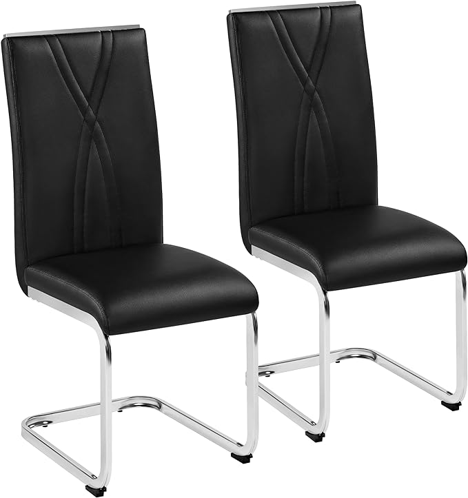 Yaheetech Dining Chairs Set of 2 Modern Dining Room Chairs Kitchen Chairs with Faux Leather Seat, Solid Legs and High Back for Dining Room, Kitchen, Black - LeafyLoom