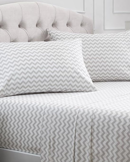 Mellanni Full Sheets Set - 4 PC Iconic Collection Bedding Sheets & Pillowcases - Hotel Luxury, Extra Soft, Cooling Bed Sheets - Deep Pocket up to 16 inch (Full, Chevron Gray) - LeafyLoom