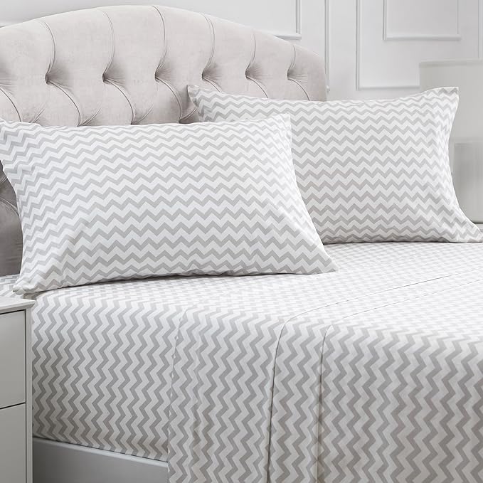 Mellanni Full Sheets Set - 4 PC Iconic Collection Bedding Sheets & Pillowcases - Hotel Luxury, Extra Soft, Cooling Bed Sheets - Deep Pocket up to 16 inch (Full, Chevron Gray) - LeafyLoom