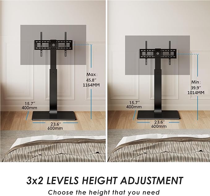FITUEYES Swivel Floor TV Stand with Mount for TVs 37 43 50 55 60 65 70 75 Inch LCD LED Flat/Curved Screens Universal Swivel Televisions TV Mount Stand for Bedroom Living Room Black Tempered Glass Base - LeafyLoom
