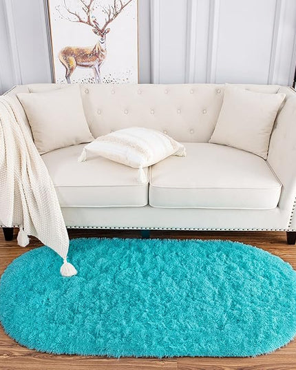 Noahas Ultra Soft Fluffy Bedroom Rugs Kids Room Carpet Modern Shaggy Area Rugs Home Decor 2.6' X 5.3', Teal Blue - LeafyLoom
