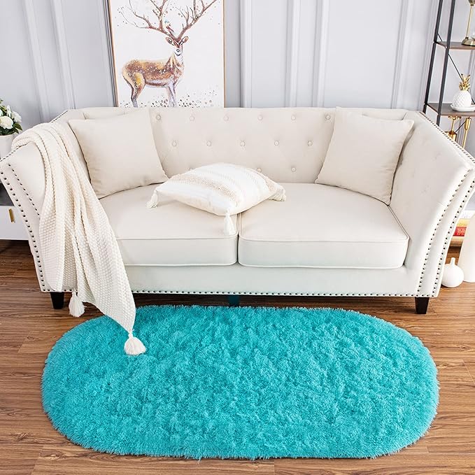 Noahas Ultra Soft Fluffy Bedroom Rugs Kids Room Carpet Modern Shaggy Area Rugs Home Decor 2.6' X 5.3', Teal Blue - LeafyLoom
