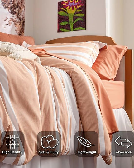Bedsure Twin XL Comforter Set, Extra Long 5 Pieces Burnt Orange Twin XL Bedding Sets, All Season Dorm Room Essentials with 1 Pillow Sham, Flat Sheet, Fitted Sheet and 1 Pillowcase - LeafyLoom