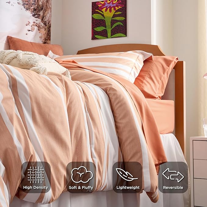 Bedsure Twin XL Comforter Set, Extra Long 5 Pieces Burnt Orange Twin XL Bedding Sets, All Season Dorm Room Essentials with 1 Pillow Sham, Flat Sheet, Fitted Sheet and 1 Pillowcase - LeafyLoom