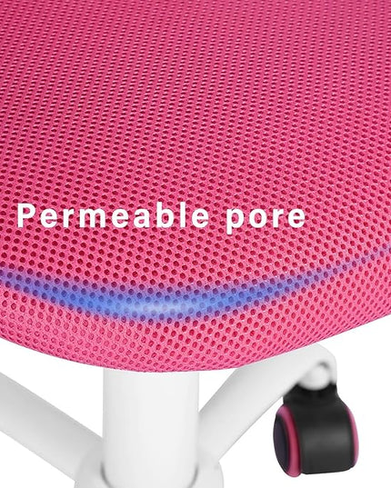 FurnitureR Teens Girls Task Chair 360 Swivel, Low Mid PP Mesh Back Fabric Seat, Height Adjustable, Rolling Castor, W15.7inces x D15.2inces x H29.5-34.2inches (Pink) - LeafyLoom
