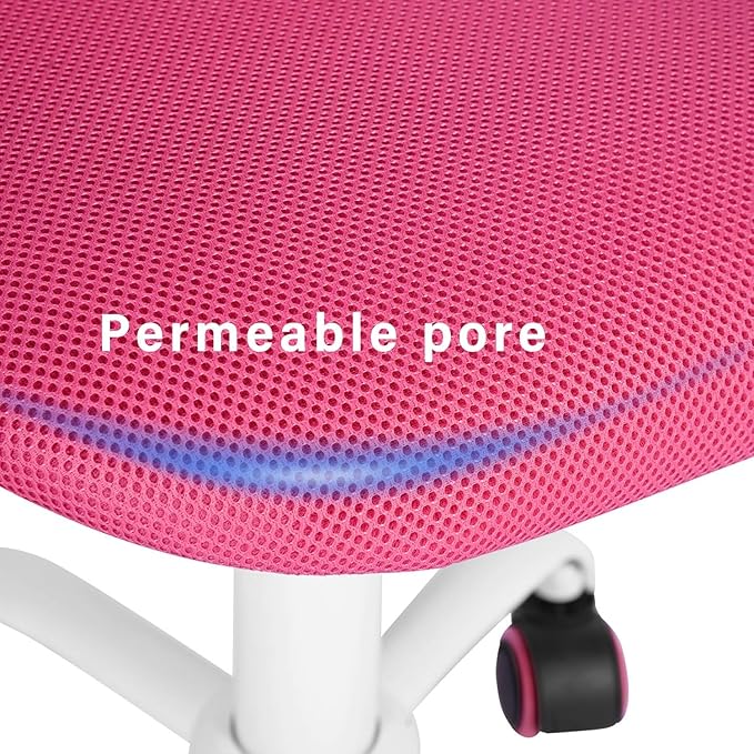 FurnitureR Teens Girls Task Chair 360 Swivel, Low Mid PP Mesh Back Fabric Seat, Height Adjustable, Rolling Castor, W15.7inces x D15.2inces x H29.5-34.2inches (Pink) - LeafyLoom