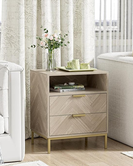 Anmytek Modern Nightstand for Bedroom, 2 Drawer Nightstand Square Bedside Table End Table with Storage for Bedroom, Sofa Side Table 2 Drawer Nightstand, Natural Oak, H0103 - LeafyLoom