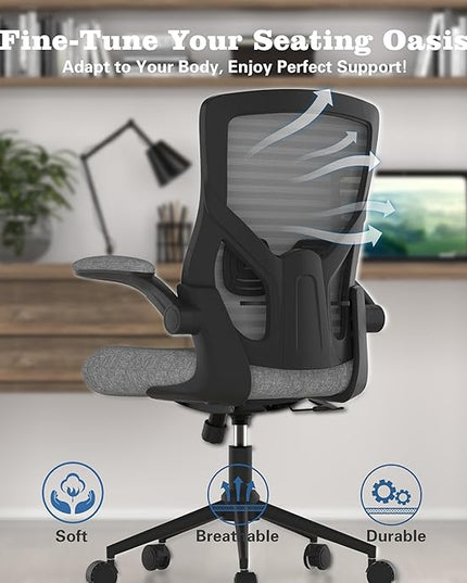 Office Chair, High Back Desk Chair with Adjustable Lumbar Support, Ergonomic Mesh Computer Chair with Premium Cold-Cured Cushion, Height Liftable Swivel Chair for Home Office - LeafyLoom