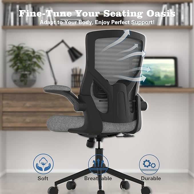 Office Chair, High Back Desk Chair with Adjustable Lumbar Support, Ergonomic Mesh Computer Chair with Premium Cold-Cured Cushion, Height Liftable Swivel Chair for Home Office - LeafyLoom