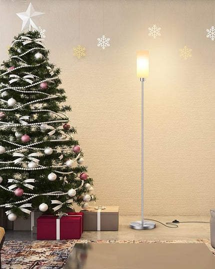 Floor Lamp for Living Room, Glass Lampshade Modern Standing Floor Lamp, 68 Inches Tall with E26 Socket for Office, Bedroom, reading or work - Silver with White Lampshade (Bulb Not Included) - LeafyLoom