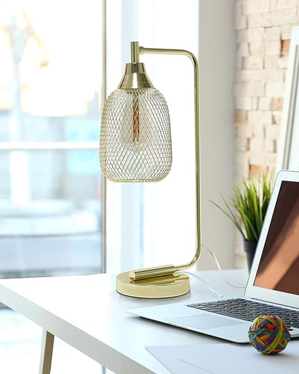 Elegant Designs LD1060-GLD Mesh Wire Table Lamp, Gold - LeafyLoom