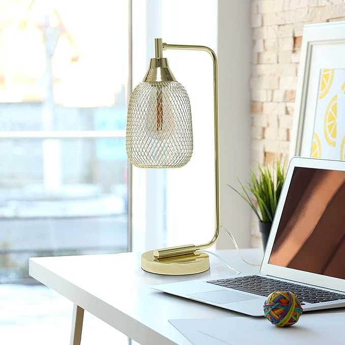 Elegant Designs LD1060-GLD Mesh Wire Table Lamp, Gold - LeafyLoom