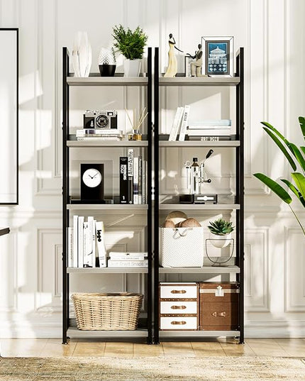 NUMENN Narrow Bookshelf, 5 Tier Bookshelves, Home Office Bookcase Shelf Storage Organizer, Free Standing Storage Shelving Unit for Bedroom, Living Room and Home Office, Grey - LeafyLoom