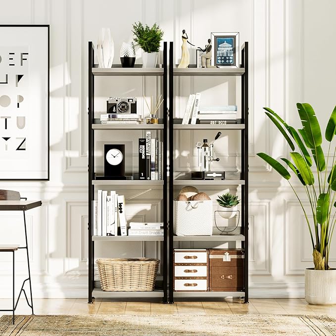 NUMENN Narrow Bookshelf, 5 Tier Bookshelves, Home Office Bookcase Shelf Storage Organizer, Free Standing Storage Shelving Unit for Bedroom, Living Room and Home Office, Grey - LeafyLoom