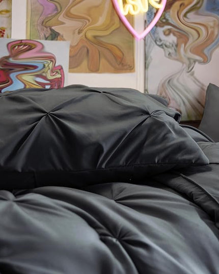 Bedsure Twin Comforter Set with Sheets - 5 Pieces Twin Bedding Sets, Pinch Pleat Dark Grey Twin Bed in a Bag with Comforter, Sheets, Pillowcase & Sham - LeafyLoom