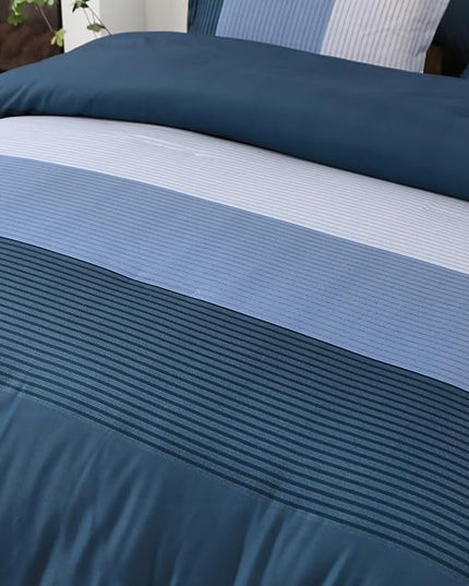 WONGS BEDDING Navy Blue Comforter Set Queen, Reversible Striped Patchwork Down Alternative Comforter,3 Pieces (1 Comforter+2 Pillowcases), Soft Microfiber Bedding Duvet Insert Set 90"×90" - LeafyLoom