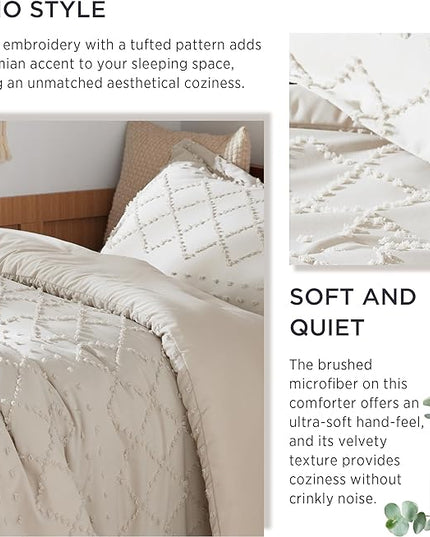 Bedsure Twin/Twin XL Comforter Set - Beige Boho Twin Extra Long Comforter Set for College, Shabby Chic Dorm Bedding Set, 2 Pieces Modern Farmhouse Bed Set, includes 1 Pillow Sham - LeafyLoom