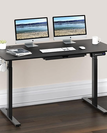 SHW 55-Inch Large Electric Height Adjustable Standing Desk, 55 x 28 Inches, Black - LeafyLoom