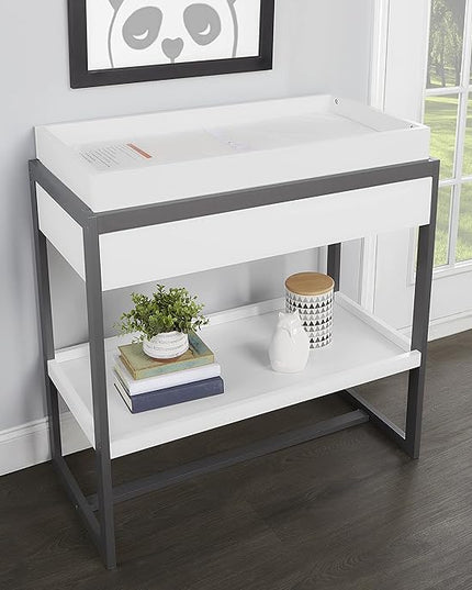 av2023-Dream nontoxic strap-3b688703 Arlo Changing Table, Made of Solid New Zealand Pinewood, Non-Toxic Finish, Comes with Water Resistant Mattress Pad & Safety Strap, Steel Grey And White - LeafyLoom