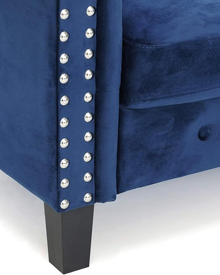 Furinno Bastia Vintage Modern Chesterfield Button Tufted Loveseat/Sofa Couch for Living Room, Navy Velvet - LeafyLoom