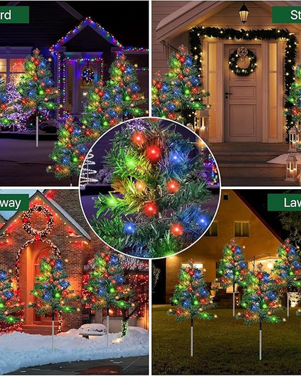 Outdoor Christmas Decorations 6-Pack Solar Christmas Tree with 8 Lighting Modes 120 Multi-Color Lights for House Outside Pathway Yard Garden Walkway Lawn Patio Front Porch Door Aovciust