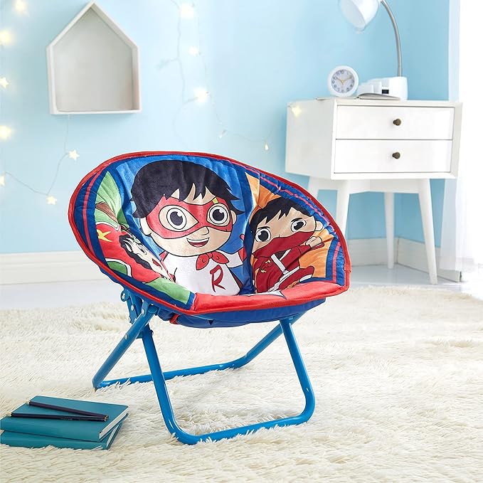 Ryan's World Toddler 19” Folding Saucer Chair with Cushion, Ages 3+ - LeafyLoom