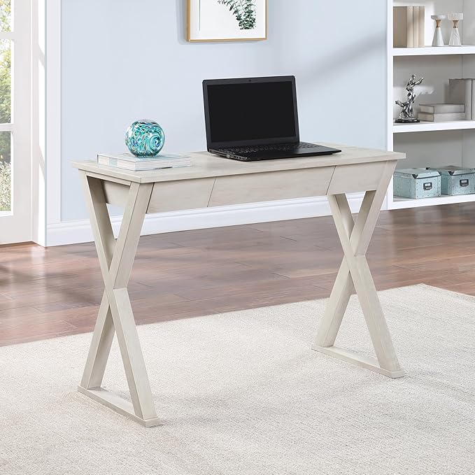 OSP Home Furnishings Marna Modern Writing Home Office Desk with Drawer, Weathered White Finish - LeafyLoom