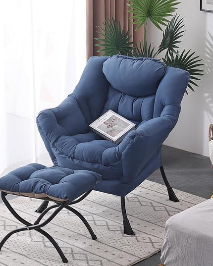 Welnow Lazy Chair with Ottoman, Modern Lounge Accent Chair with Armrests and a Side Pocket, Leisure Sofa Chair Set, Reading Chair with Footrest for Small Space, Corner Chair, Royal Blue - LeafyLoom