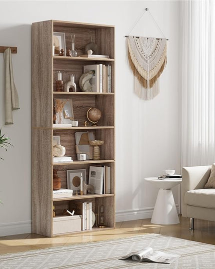 FOTOSOK 6-Tier Open Bookcase and Bookshelf, Freestanding Display Storage Shelves Tall Bookshelf Bookcase for Bedroom, Living Room and Office, Light Oak - LeafyLoom