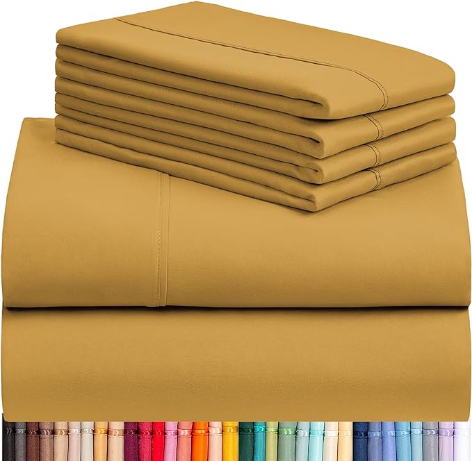 LuxClub 6 PC California King Sheet Set, Breathable Luxury Bed Sheets, Deep Pockets 18" Wrinkle Free Cooling Sheets Machine Washable Hotel Bedding Silky Soft - Medallion Gold Cal King - LeafyLoom