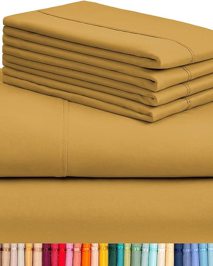 LuxClub Bed Linen Set, 6Pc King Microfiber Sheets, Medallion Gold, Deep Pockets, Wrinkle Free, Cooling, Hypoallergenic - LeafyLoom