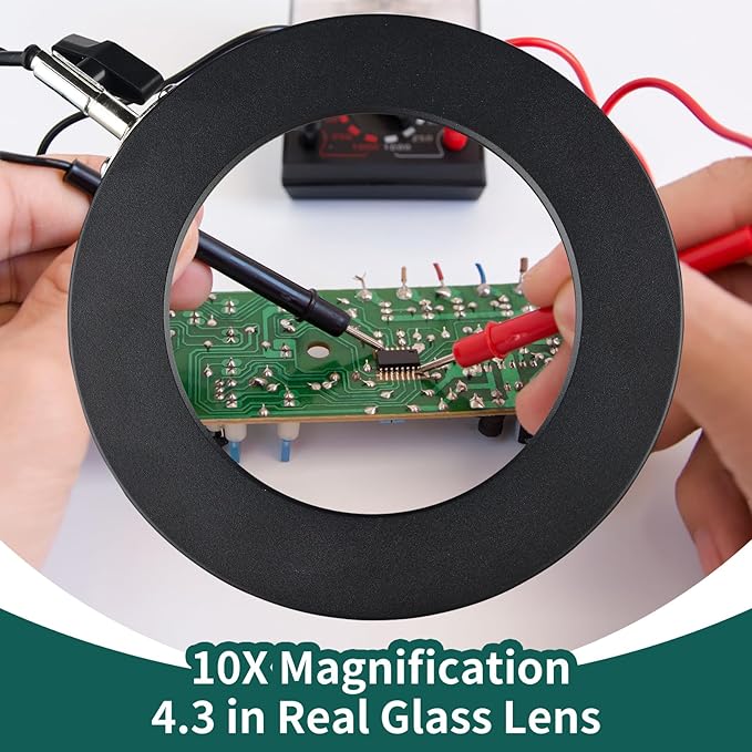 10X Magnifying Glass with Light, YOUKOYI 3-in-1 LED Magnifying Light, 3 Modes Stepless Dimming Magnifying Lamp with Magnetic Helping Hands & Heavy Duty Base Plate for Close Work Reading Repair Crafts - LeafyLoom
