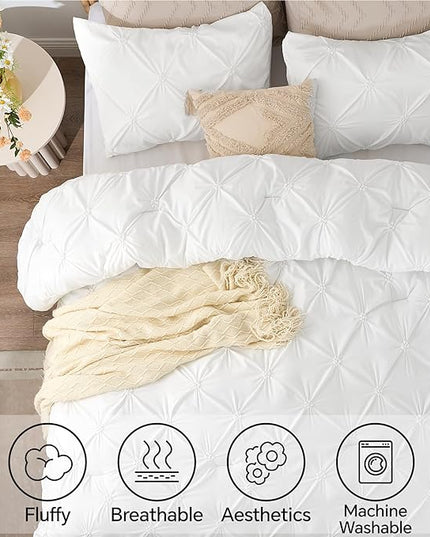 BEDELITE White Twin Comforter Set for Girls - 2 Peices Boho Pintuck Bedding Comforter Sets, Lightweight Soft & Warm Twin Bedding Sets with 1 Pillowcase for All Season - LeafyLoom