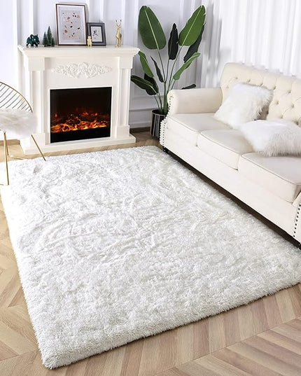 Super Soft Fluffy Shaggy Rugs 5x8 Feet for Living Room Bedroom, Fuzzy Plush Area Rugs for Girls Kids Room Nursery Home Decor, Furry Dorm Rug Cute Non-Slip Indoor Floor Carpet, Cream White - LeafyLoom