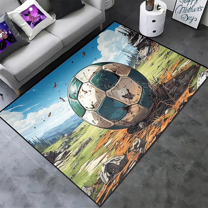 Football Rug for Boys Bedroom - Kids Rug Football Rug Basketball Rugs for Teen Boys Bedroom Football Carpet for Boys Bedroom Football Rugs for Boys Girls Sports Room,4'5''×6' - LeafyLoom