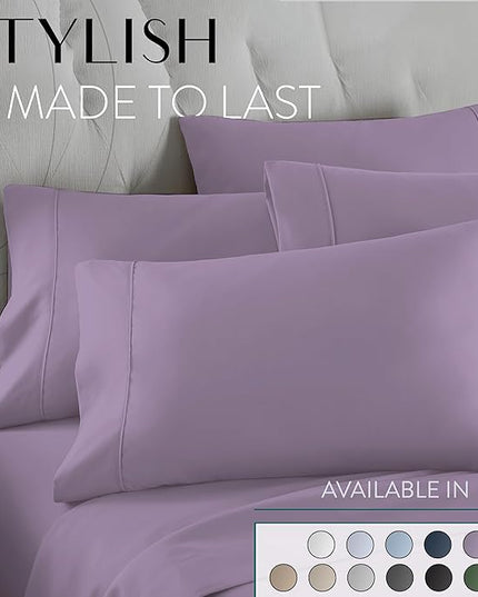 Danjor Linens King Size Sheets Set - 6 Piece Set Including 4 Pillowcases - Deep Pockets - Breathable, Soft Bed Sheets - Wrinkle Free - Machine Washable - Lavender King Bed Sheets - 6 pc - LeafyLoom