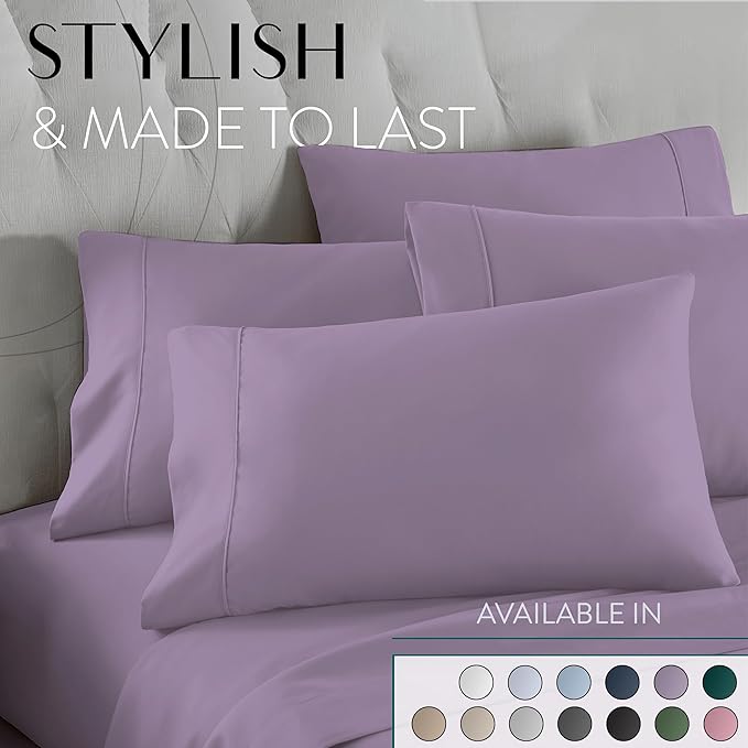 Danjor Linens King Size Sheets Set - 6 Piece Set Including 4 Pillowcases - Deep Pockets - Breathable, Soft Bed Sheets - Wrinkle Free - Machine Washable - Lavender King Bed Sheets - 6 pc - LeafyLoom