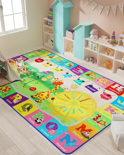 6x9 Kids Room Rug Play Mat Carpet Educational and Fun Playmat with ABC Alphabet Animals Shapes Colors Non Slip Area Rug Learning Rugs for Bedroom Playroom Baby Toddler Children Play Game Activity - LeafyLoom