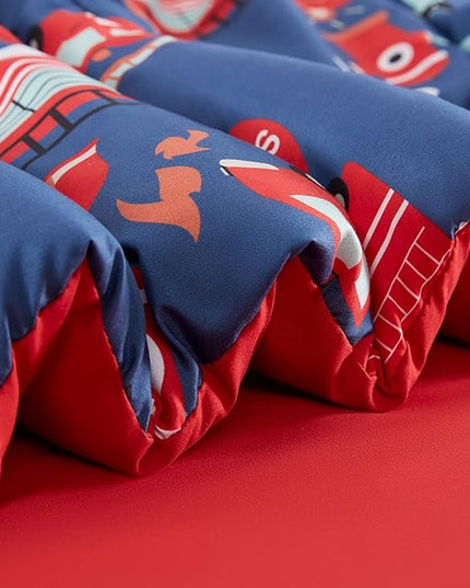 SLEEP ZONE Kids Bedding Comforter Set Full/Queen Size - 7 Pieces Super Cute & Soft Bedding Sets & Collections with Comforter, Sheet, Pillowcase & Sham - Fade Resistant Easy Care (Fire Truck) - LeafyLoom
