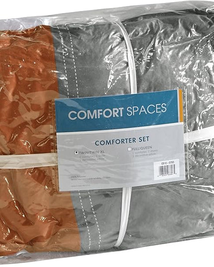 Comfort Spaces Casual Comforter Set Sporty Design, Vibrant Color, Active Lifestyle Boys Bedroom Décor, All Season Soft Microfiber Bedding Set, Decorative Pillow, Sham Grey/Orange Queen 4 Piece - LeafyLoom